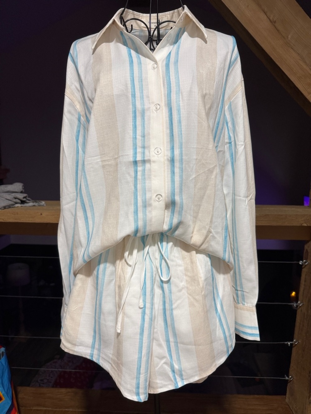 Commense Cream & Light Blue Striped Button-Front 2pc Set - Picture 7 of 10